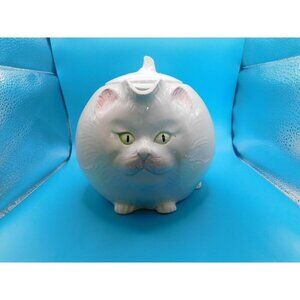Fat kitty cat tea pot white painted face